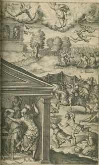 Griacomo Franco 1584. Xilografía. Aracne y Minerva. Metamorfosis