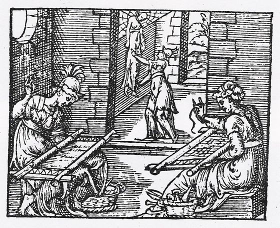 Xilografía. Aracne y Minerva. 1585, París. Metamorfosis